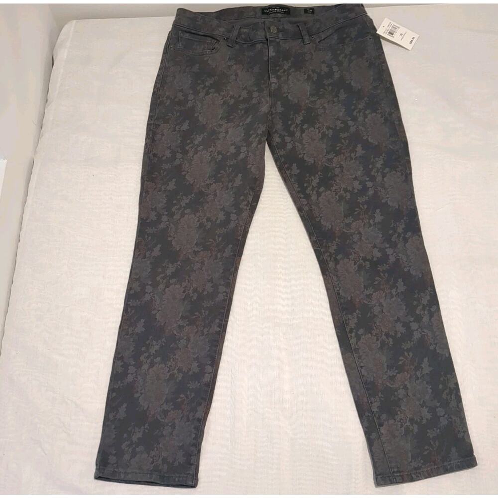 Lucky Brand 10 Lolita Skinny Floral Denim Gray Print Grunge Stretch Indie Jeans